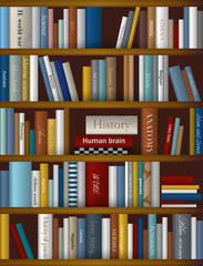 Book shelf. Vector illustration. Bookstore indoor.
