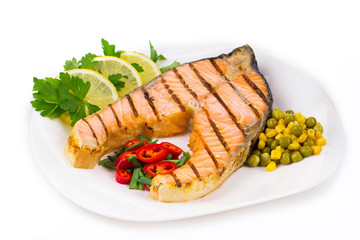 salmon steak with vegetables