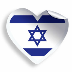 Heart sticker with flag of Israel isolated on white