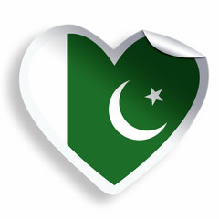 Heart sticker with flag of Pakistan isolated on white