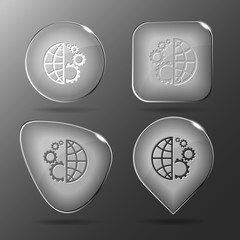 Globe and gear. Glass buttons. Vector illustration.