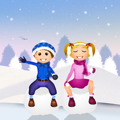 Fototapeta premium children on snowball