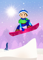 boy jumping on snowboard