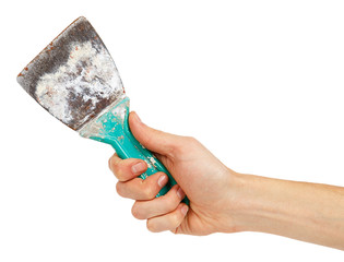 Old trowel in male hand