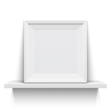 Realistic picture frame on white realistic shelf