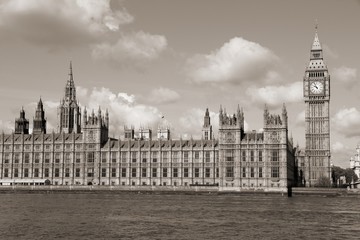 London - Palace of Westminster. Sepia tone.