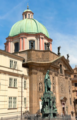 Prague: The ancient building and the Statue of King Charles IV a