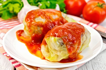 Cabbage stuffed in plate on board