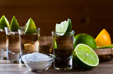 gold tequila with salt and lime