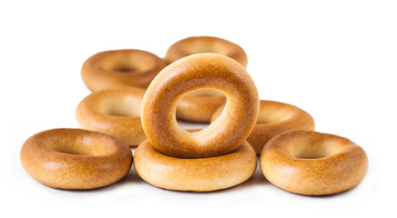delicious baked bagels close up