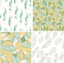four seamless patterns with feather