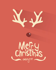 Merry christmas vector with antlers and red nose - obrazy, fototapety, plakaty