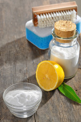 cleaning tools with lemon and sodium bicarbonate