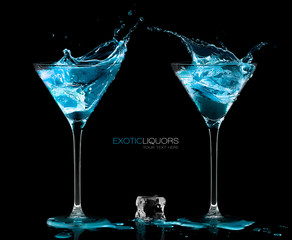 Cocktail Glasses with Blue Vodka. Style and Celebration Concept