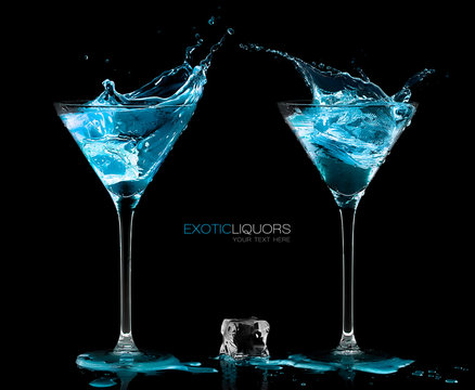 Cocktail Glasses with Blue Vodka. Style and Celebration Concept