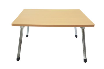 Wooden table with adjustable metal legs isolated