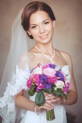 Naklejka premium Happy bride wedding makeup hairstyle bridal day