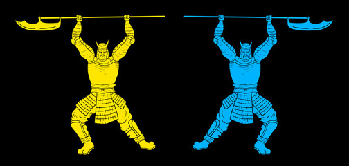 Yellow and blue statues