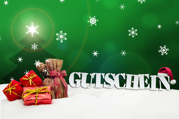 Christmas voucher Gutschein gifts snow green