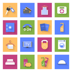 Hotel flat icons set with shadows