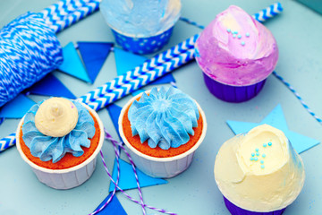 Sweet holiday decoration with vivid cupcakes