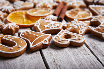 Christmas gingerbread cookies and dried orange