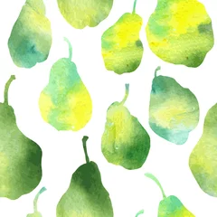 Zelfklevend Fotobehang Aquarel fruit vector naadloos patroon met peren