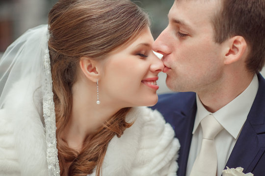 Wedding bride groom kiss marriage day