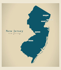 Modern Map - New Jersey USA