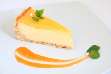 slice of lemon cheese cake with decoration