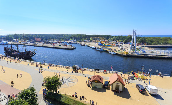 baltic coast, marina and promenade in Ustka, Poland