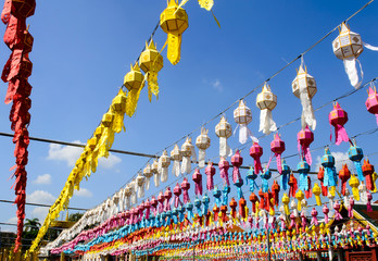 Colorful Hanging Paper Lantern in Festival of Thailand