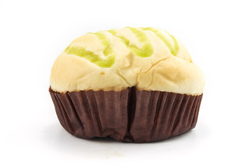 Thai dessert , Slice steamed bread and pandan custard white background