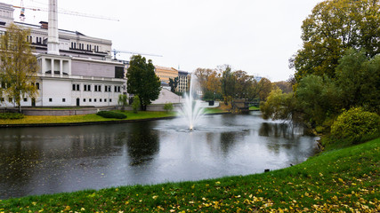 fountain. park in city.waterworks.riga