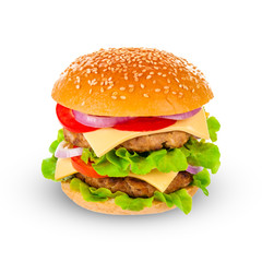 Big hamburger on white background - 73430207