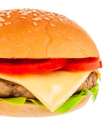 Big hamburger on white background