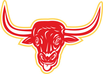 Angry Bull Head Tongue Out Retro