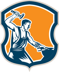 Blacksmith Hammering Pliers Shield Retro