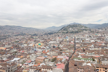 Fototapeta na wymiar Aerial view rooftops Quito Ecuador South America
