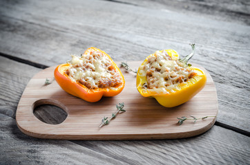 Stuffed peppers with meat in rustic decor