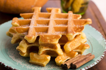 pumpkin waffles with cinnamon sugar