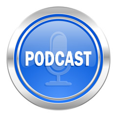 podcast icon, blue button
