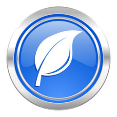 nature icon, blue button, leaf sign