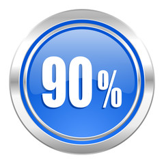 90 percent icon, blue button, sale sign