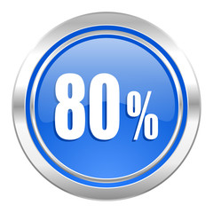 80 percent icon, blue button, sale sign