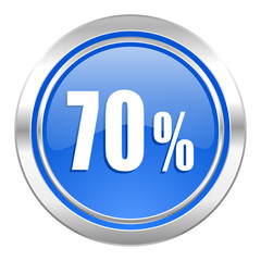 70 percent icon, blue button, sale sign