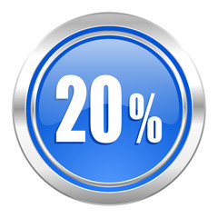 20 percent icon, blue button, sale sign