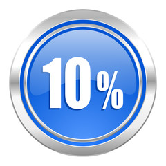 10 percent icon, blue button, sale sign