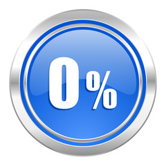 0 percent icon, blue button, sale sign
