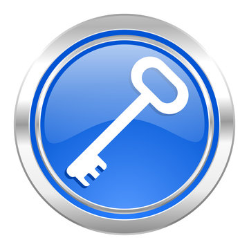 key icon, blue button, secure symbol